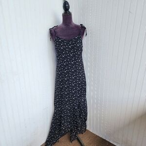 Haute Rogue Black White Stars Handkerchief Hem Tie Straps Dress High Low Sz S